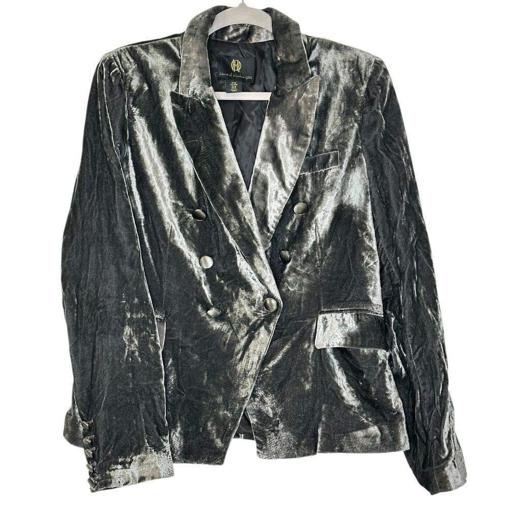 REVOLVE House of Harlow Gray Crushed Velvet Double Breasted Blazer | Size M